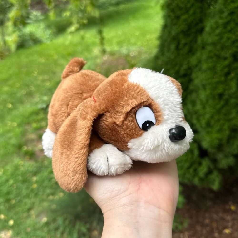 Vintage Brown and White "Sad Sam" Style Puppy Dog Plush Toy